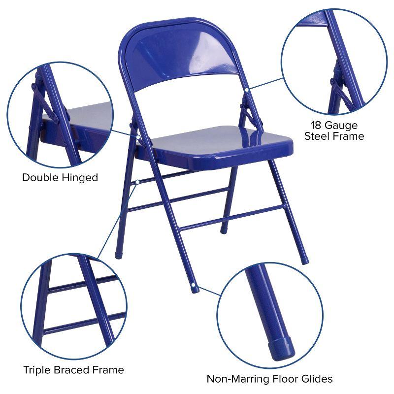 Flash Furniture 2 Pack HERCULES COLORBURST Series Cobalt Blue Triple Braced & Double Hinged Metal Folding Chair