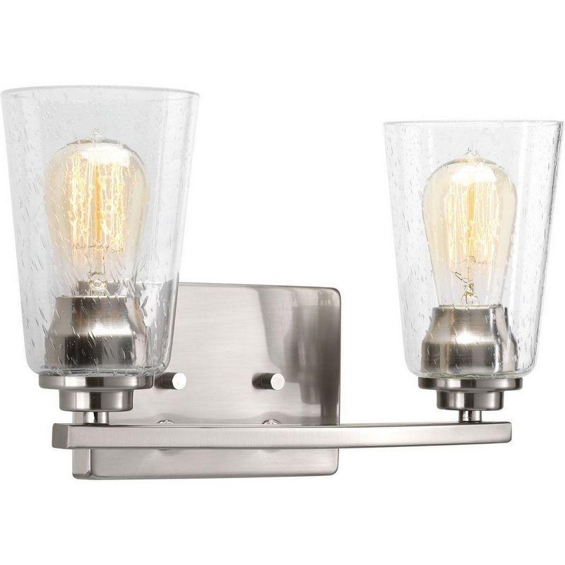 Progress Lighting Debut 2-Light Bath Vanity Fixture, Steel, Brushed Nickel, Clear or Frosted Seeded Glass