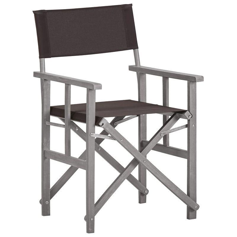 Black and Gray Acacia Wood Folding Director's Camping Chairs, Set of 2