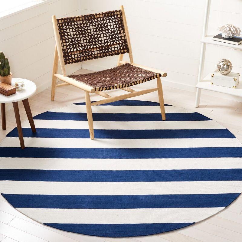 Navy and Ivory Striped Round Cotton Area Rug