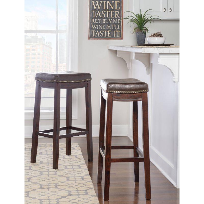 Brown Wood and Faux Leather Backless Bar Stools