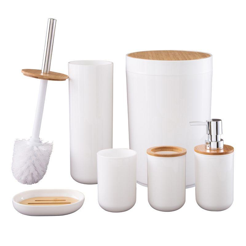 White and Bamboo 6-Piece Bathroom Accessories Set