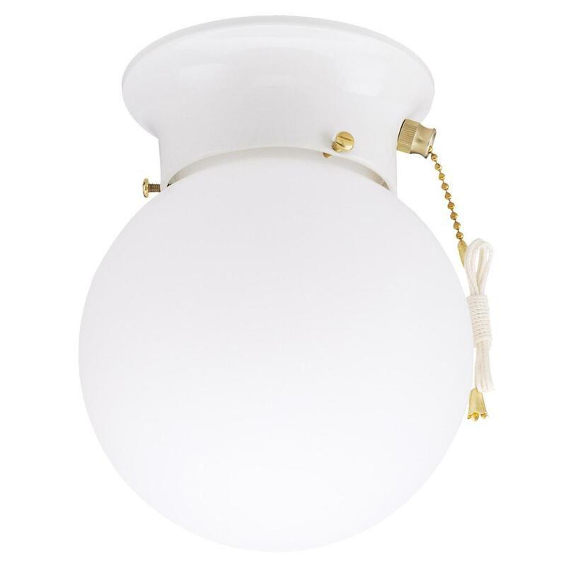 White Glass Globe Flush Mount Ceiling Fixture with Pull Chain