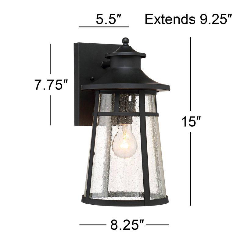 John Timberland Clement Mission Outdoor Wall Light Fixtures Set of 2 Cast Iron Black 15" Clear Seedy Glass for Post Exterior Barn Deck House Porch