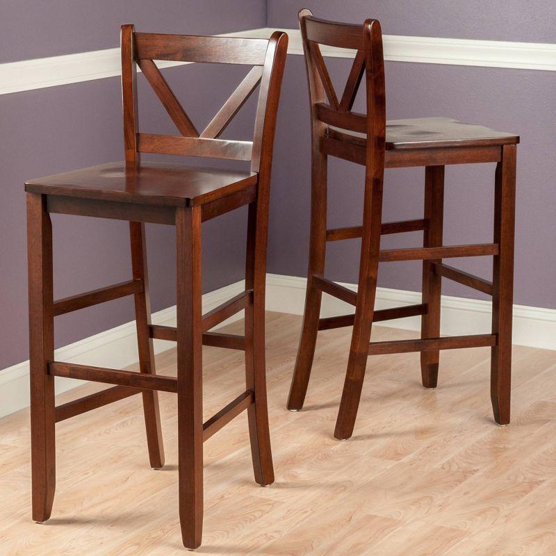 Set of 2 Victor V-Back 30" Barstool Wood/Walnut - Winsome: Solid Wood, High Back, Unupholstered