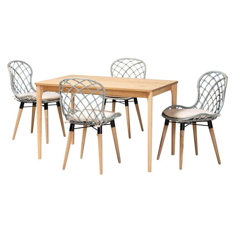 Baxton Studio Sabelle Modern Bohemian Wood and Rattan 5-Piece Dining Set