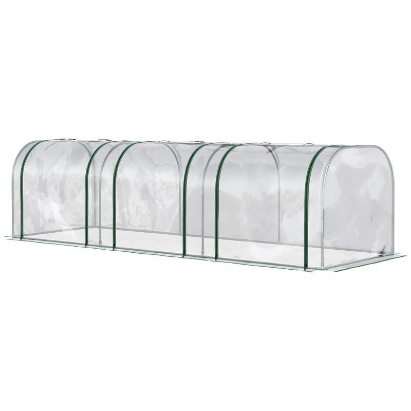 Outsunny Mini Greenhouse, 10' x 3' x 2.5' Portable Tunnels, 3 Roll-Up Zip Doors, UV Waterproof Plastic Cover, Steel Frame, Clear