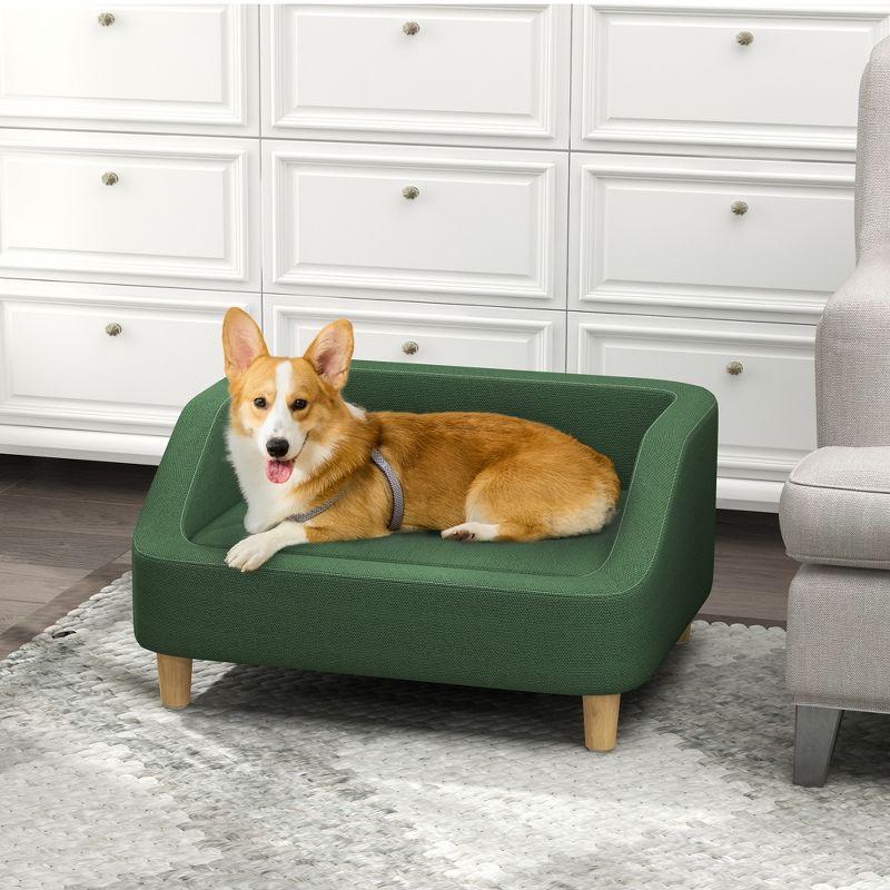 PawHut Pet Sofa Dog Bed, Dog Couch for Small and Medium-Sized Dogs and Cats with Washable Cushion, Anti-Slip Pads, Dark Green