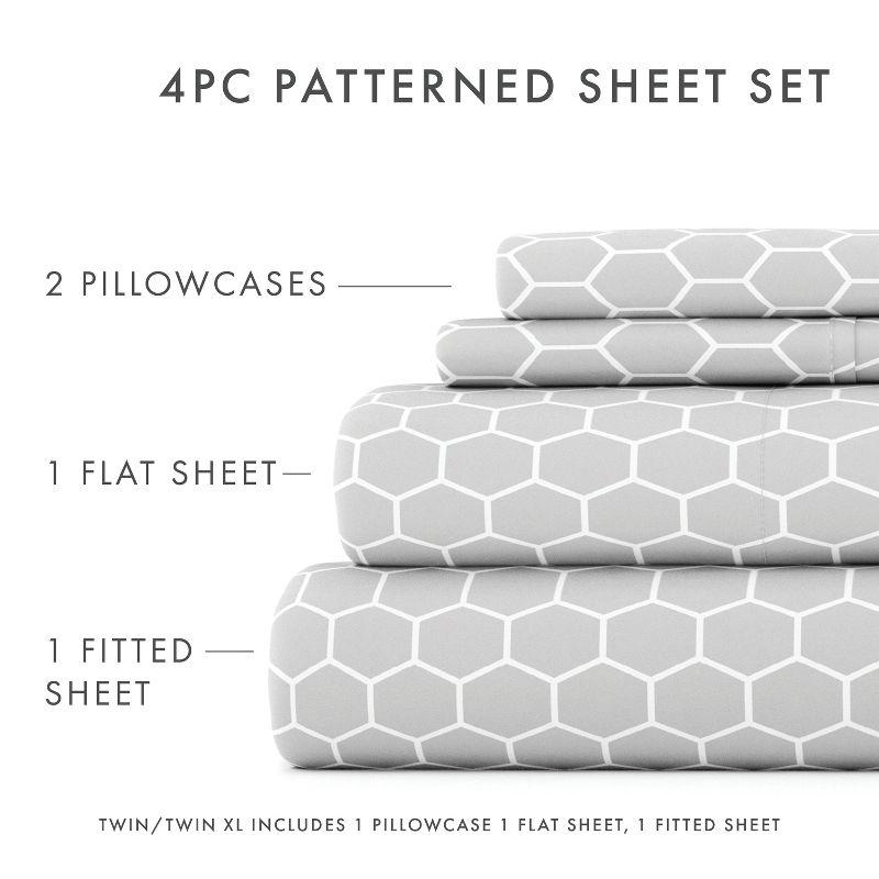 Geometric Patterns 4PC Sheet Set - Extra Soft - Becky Cameron, Honeycomb Gray, Twin