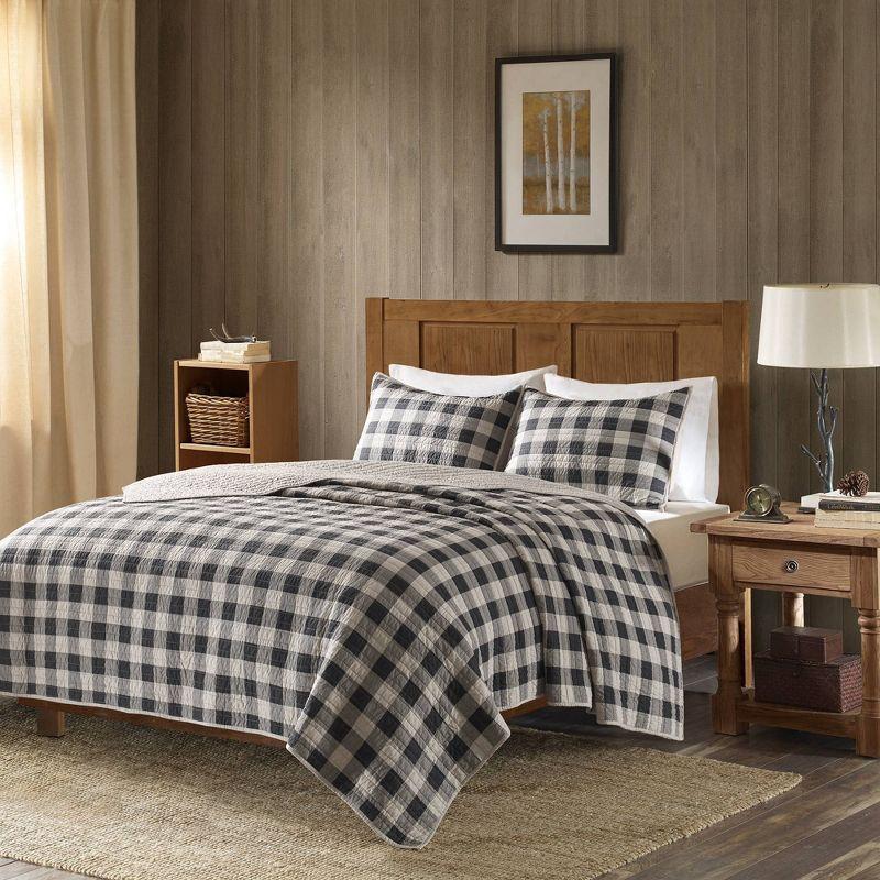 Gray King Cotton Reversible Buffalo Check Quilt Set