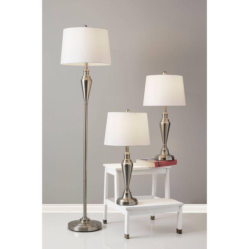 (Set of 3) Glendale Lamp Set Brushed Steel - Adesso: Antique Brass Finish, Polyester Shades, UL Listed