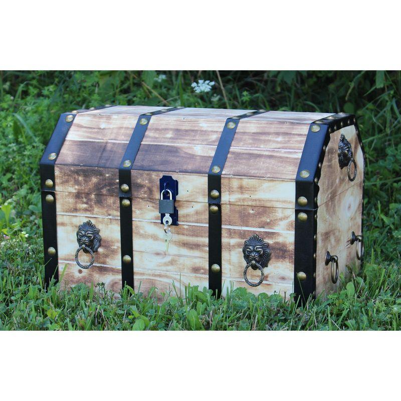 Large Rustic Wooden Pirate Trunk with Lion Rings and Lock