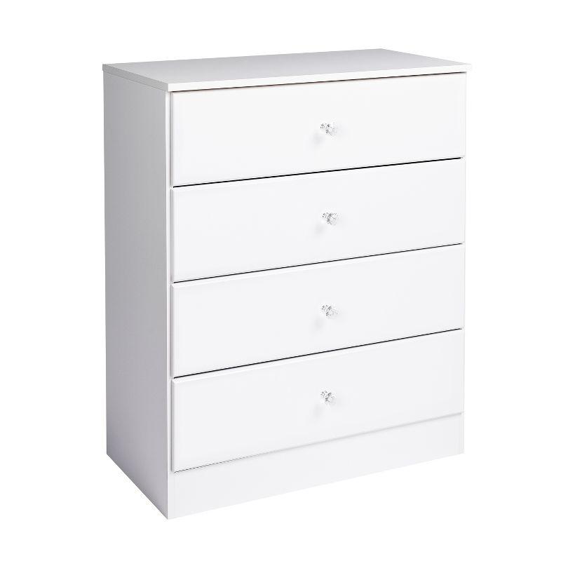 Astrid Crystal White 4-Drawer Vertical Dresser with Acrylic Knobs