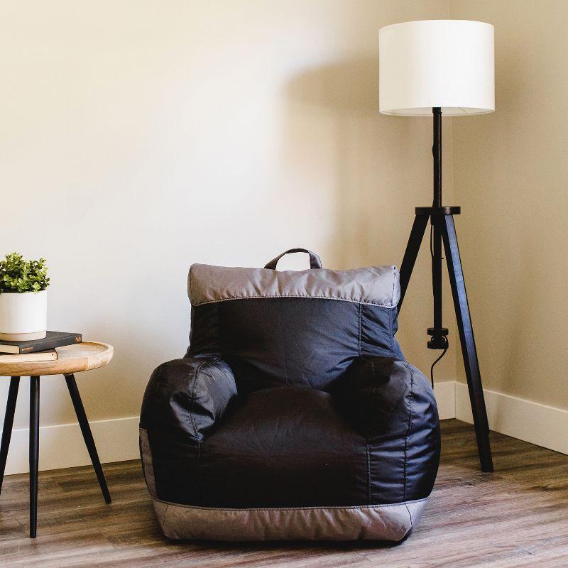 Two Tone Black Polyester Bean Bag Chair with Drink Holder and Pocket