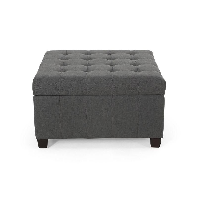Isabella Contemporary Tufted Fabric Storage Ottoman Dark Gray/Dark Brown - Christopher Knight Home: Upholstered Bench with Wood Legs