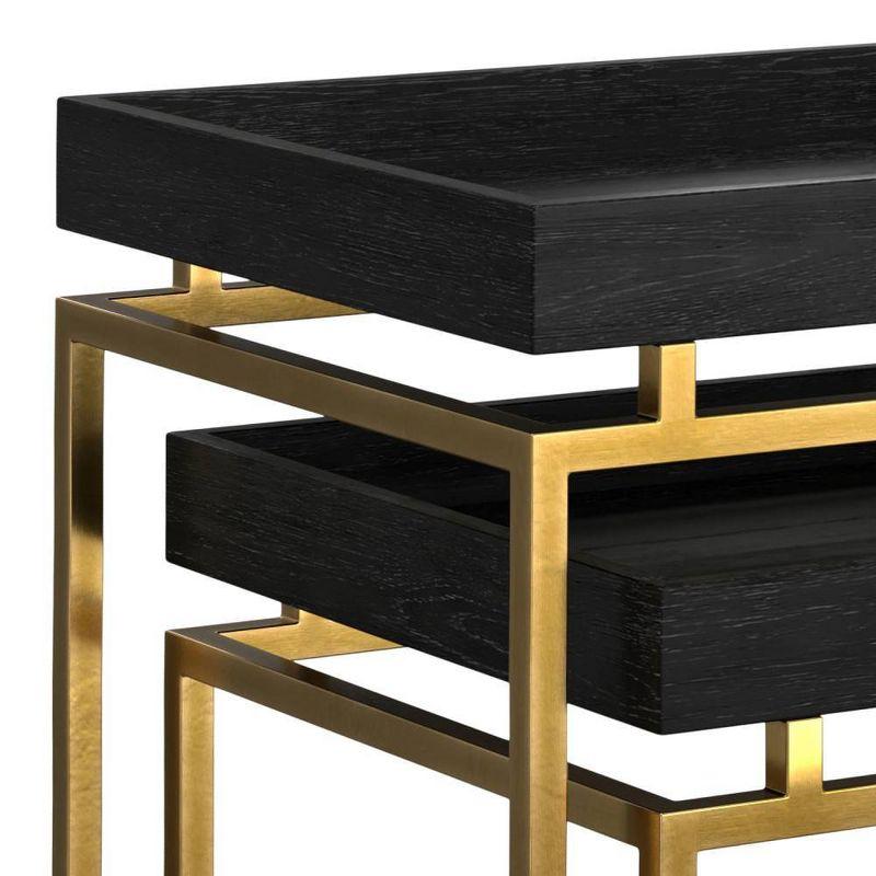 WyndenHall Audrina 2pc Nesting Table Black/Gold: Contemporary Rectangle Side Tables, Metal Frame, No Assembly Required