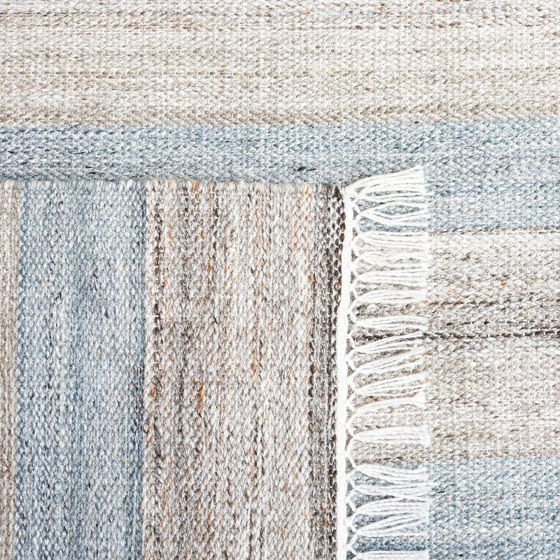 Gray and Beige Striped Wool Kilim Area Rug