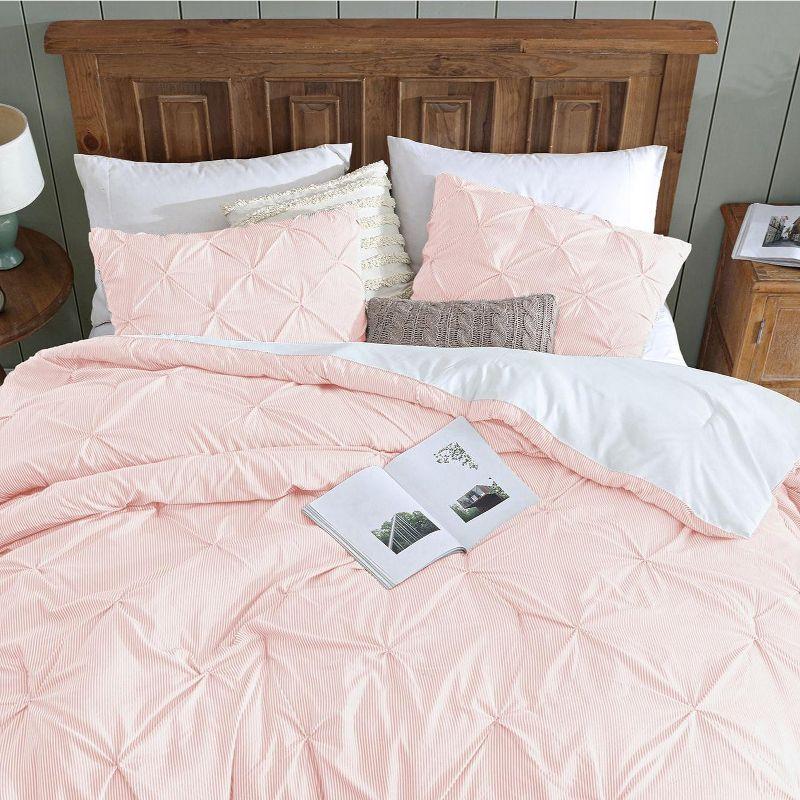 Swift Home | Striped Pintuck 2-Piece Comforter Set Rose Twin/Twin XL