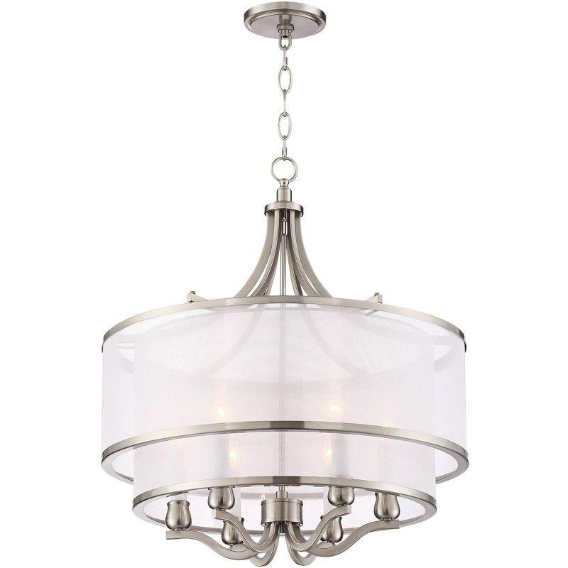 Possini Euro Design Nor Brushed Nickel Pendant Chandelier 23" Wide Modern Double White Organza Shade 6-Light Fixture for Dining Room Kitchen Island