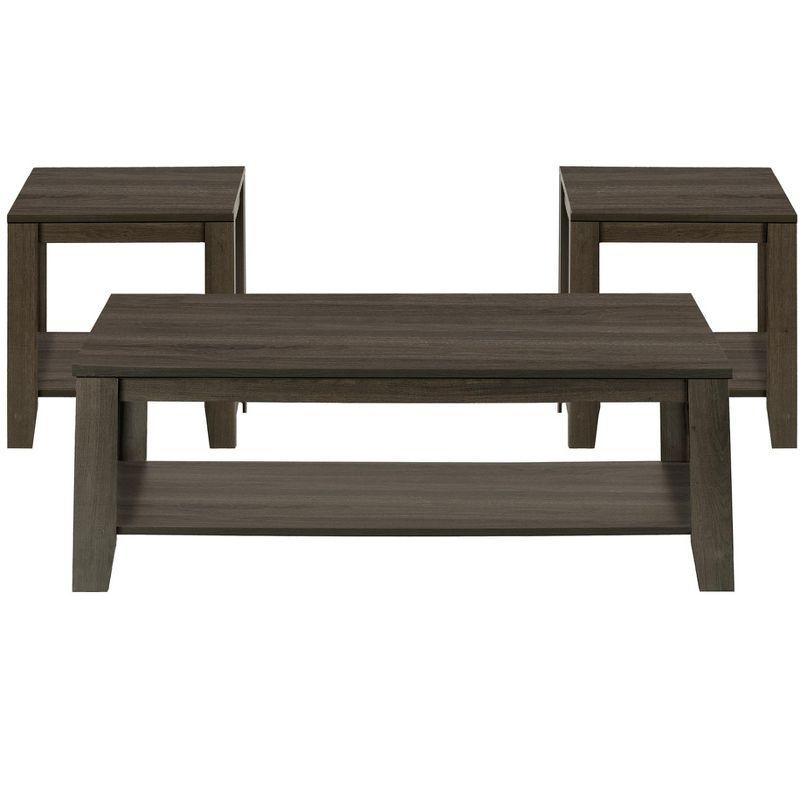 Monarch Specialties Table Set 3Pcs Set Coffee End Side Accent Living Room Laminate Brown Transitional