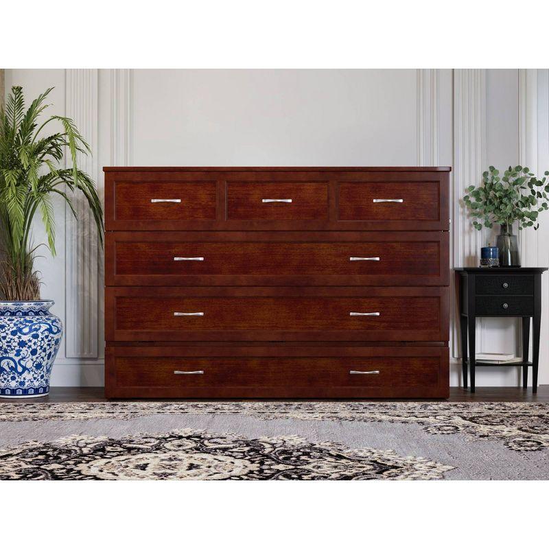 Queen Northfield Murphy Bed Chest Walnut - AFI: Hardwood Frame, Built-In USB Ports & Storage Drawer