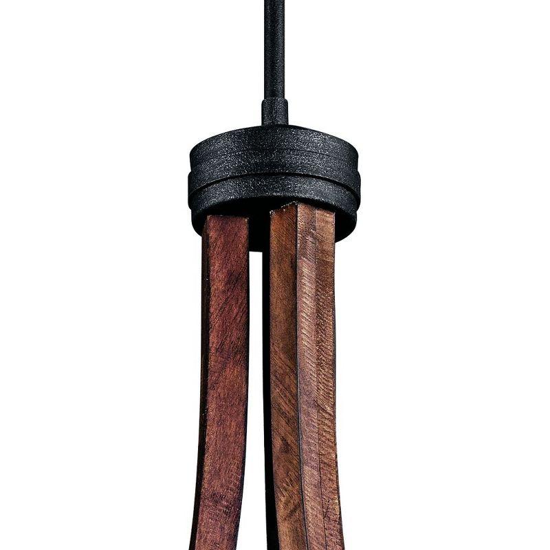 Grand Bank 22.5" 6 Light Chandelier with Clear Seeded Glass in Auburn Stained Wood and Distressed Black Metal