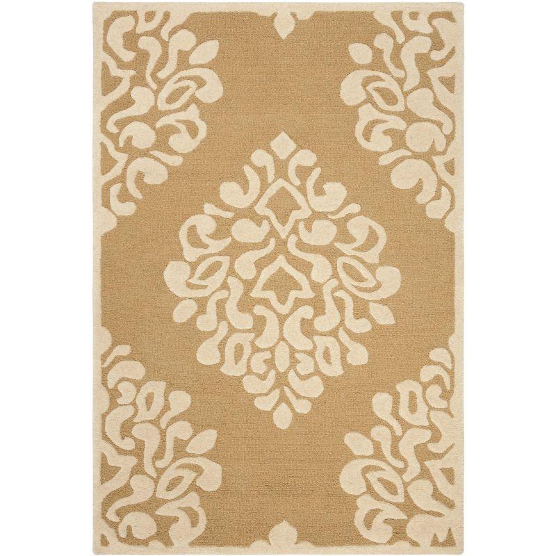 Floret Damask Handmade Tufted Wool Beige/Ivory Area Rug