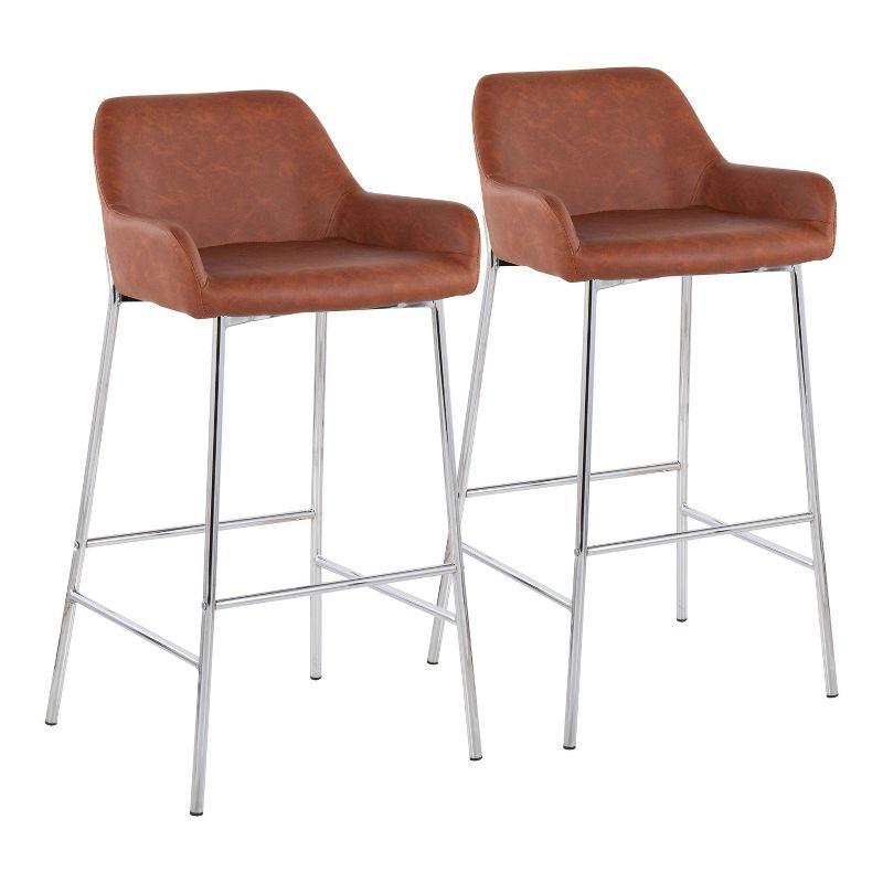 Set of 2 Camel Faux Leather and Metal Bar Stools