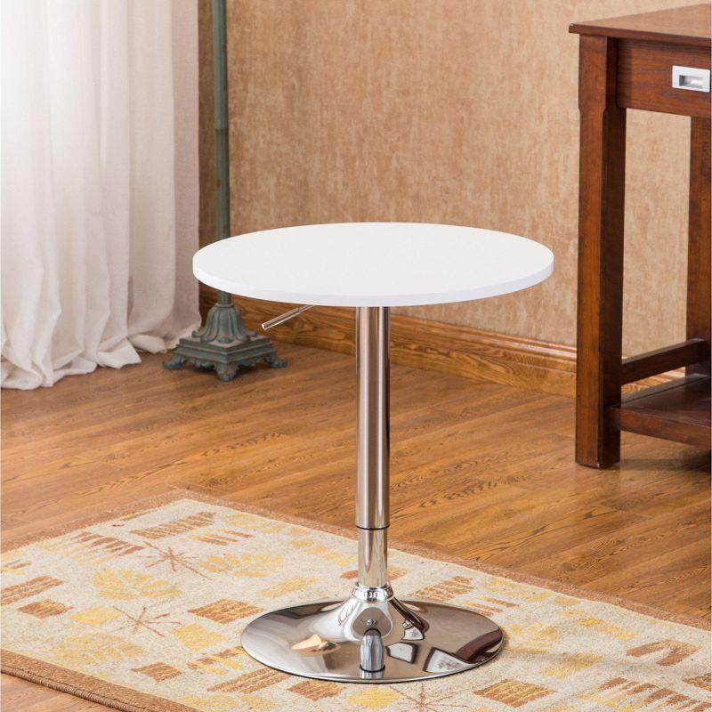 Roundhill Furniture Adjustable Wood and Metal Bar Table in White