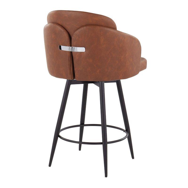 LumiSource Set of 2 Dahlia Counter Height Barstools Camel: Upholstered Swivel, Faux Leather, Metal Frame