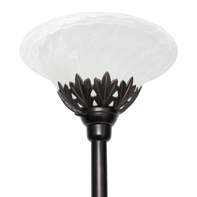 Torchiere Floor Lamp with 2 Reading Lights and Scalloped Glass Shades Bronze/White - Lalia Home: Adjustable, UL Listed, Metal Body