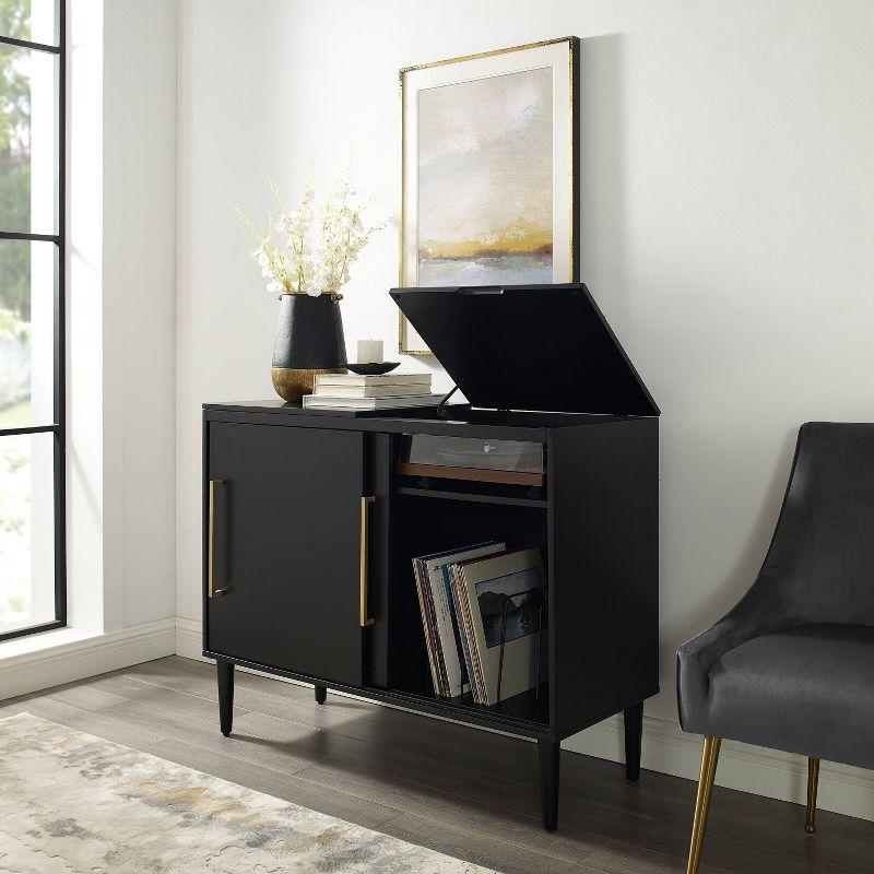 Everett Media Console Matte Black - Crosley: Hinged Lid, Hardwood, Wire Dividers