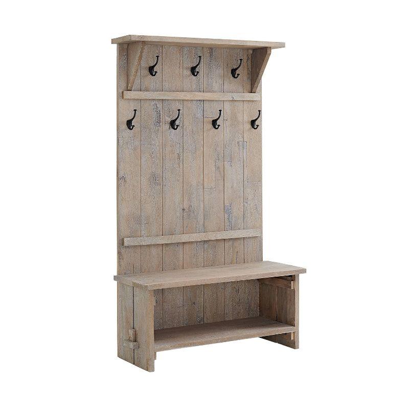 Castleton 40" Wide Industrial Rustic Farmhouse Solid Wood Hall Tree With Bench And Shoe Storage