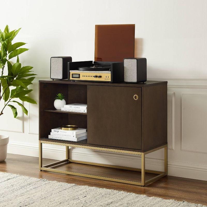 Byron Media Console Dark Brown/Gold - Crosley: Vinyl Storage Cabinet, Adjustable Shelves, Cable Management