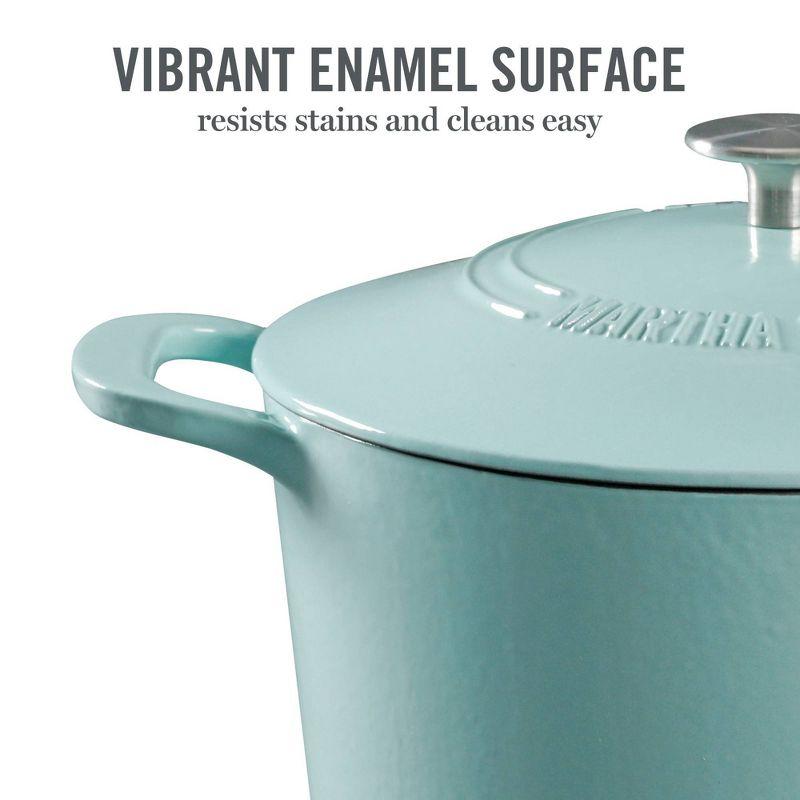 Martha Stewart Gatwick 7qt Enamel Cast Iron Dutch Oven Blue: 7 Quart Pot, Oven-Safe, Smooth Surface Compatible