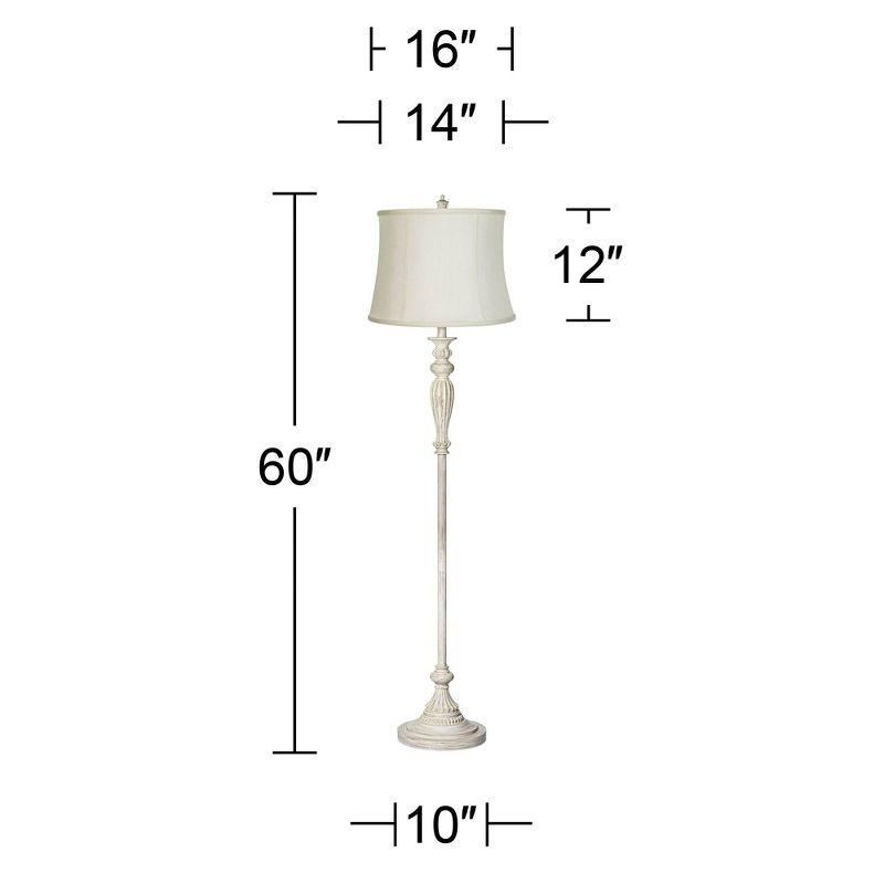 360 Lighting Vintage Shabby Chic Floor Lamp 60" Tall Antique White Washed Creme Fabric Drum Shade for Living Room Reading Bedroom Office