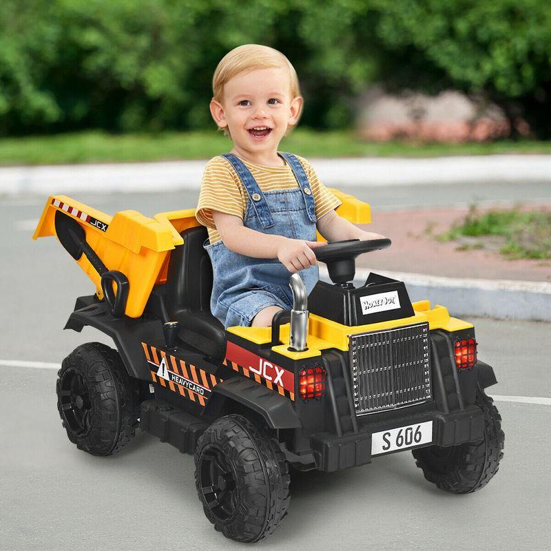 12V Yellow and Black Kids Ride-On Dump Truck with Remote Control