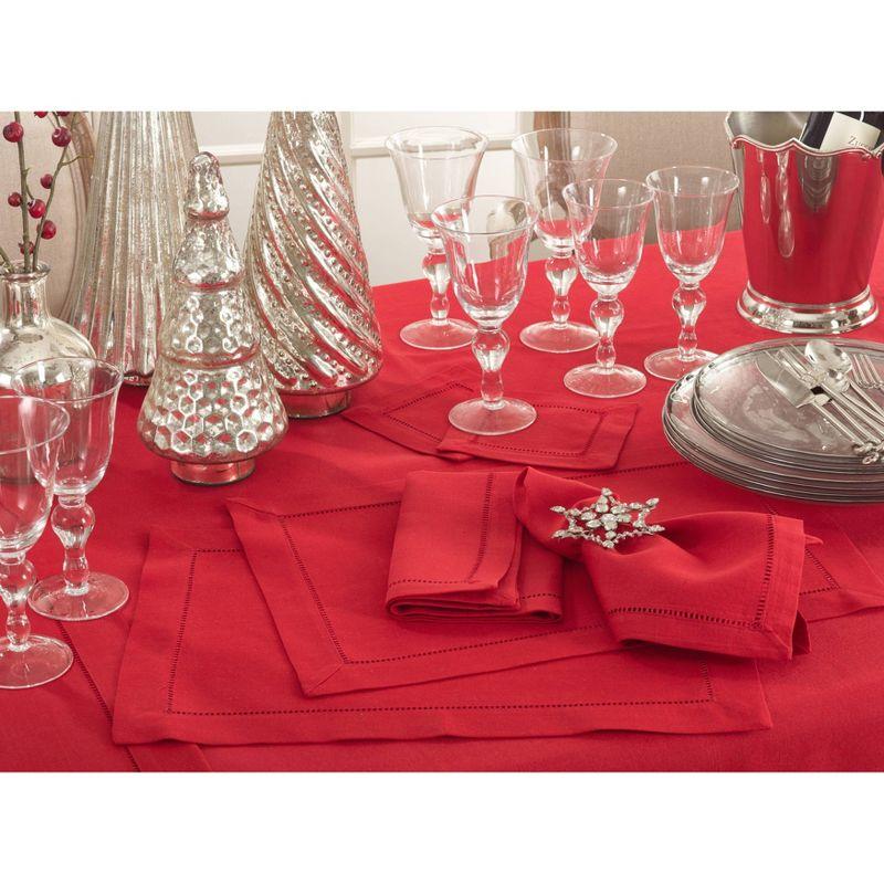 12pk 22"x22" Hemstitched Design Border Dinner Napkins Red - Saro Lifestyle: Polyester, Machine Washable, Plain Weave