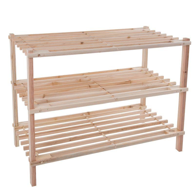 Light Woodgrain 3-Tier Stackable Shoe Rack with Metal Supports