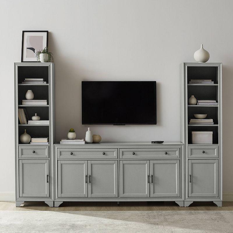 Distressed Gray Farmhouse 3-Piece Entertainment Set with Cabinet Storage