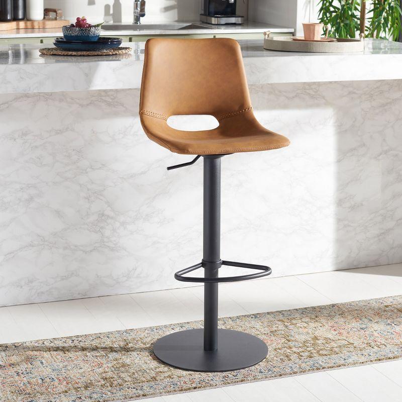 Adjustable Cognac Vegan Leather Saddle Style Bar Stool