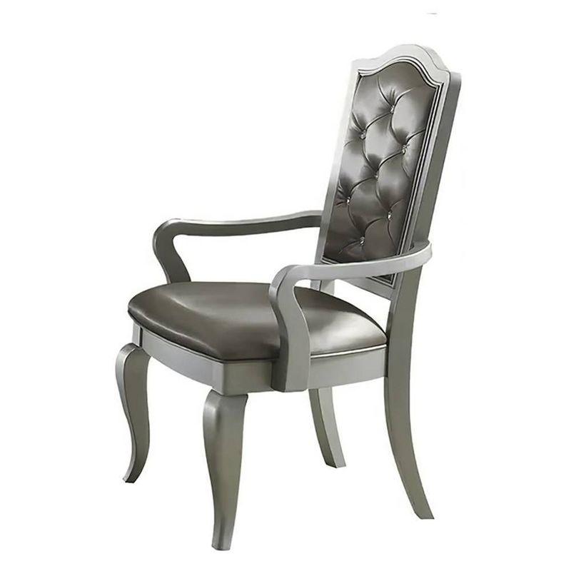 2pc 26"Francesca Chairs Silver/Champagne - Acme Furniture: Upholstered Leather, Nailhead Trim, No Assembly Required