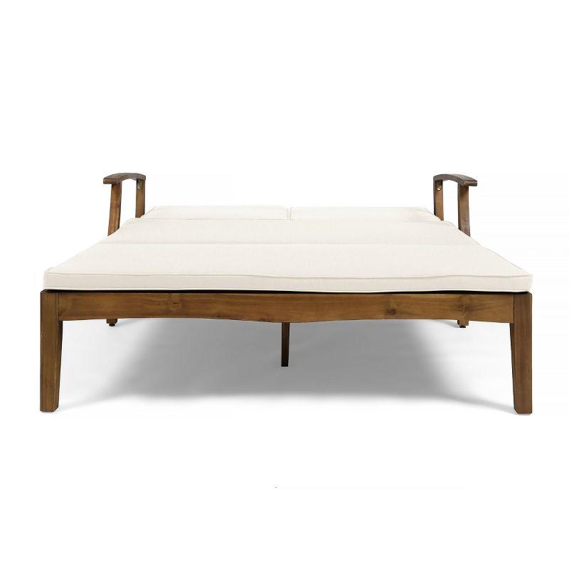 Perla Acacia Wood Double Chaise Lounge Teak/Cream: Patio Daybed with Weather-Resistant Cushions - Christopher Knight Home