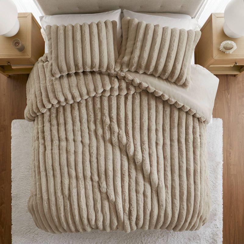 Madison Park Jasmine 3 Piece Ultrasoft Faux Fur Ribbed Comforter Set