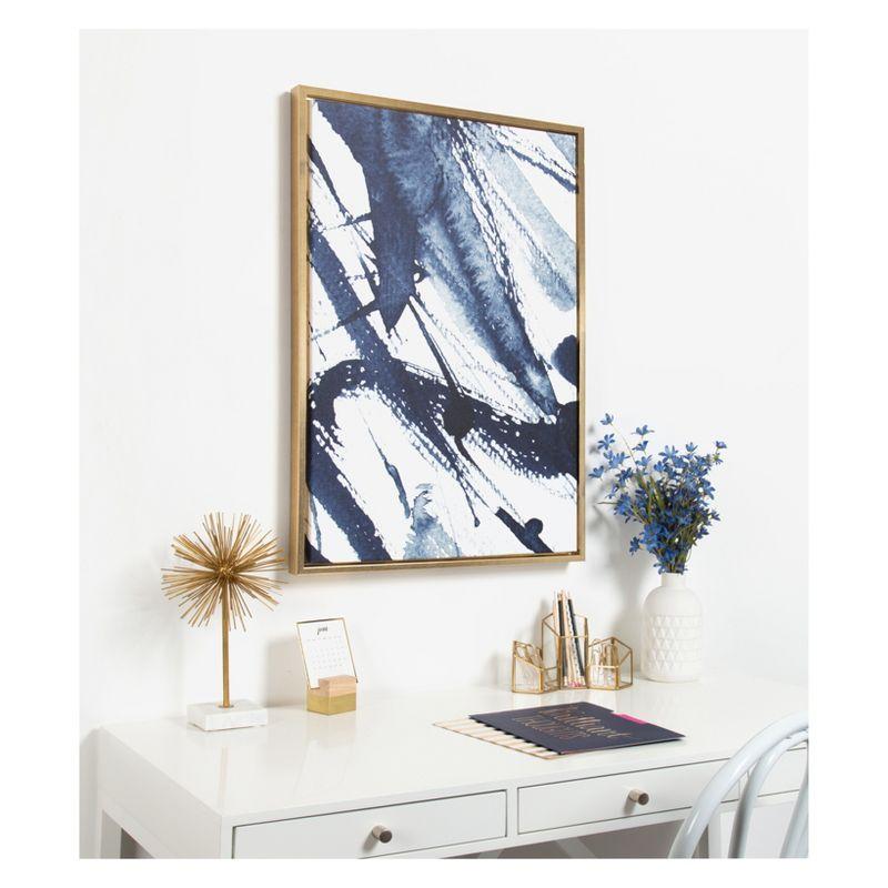 Kate & Laurel All Things Decor 23"x33" Sylvie Indigo Watercolor Framed Wall Art by Amy Peterson Gold Modern Blue Abstract Wall Art