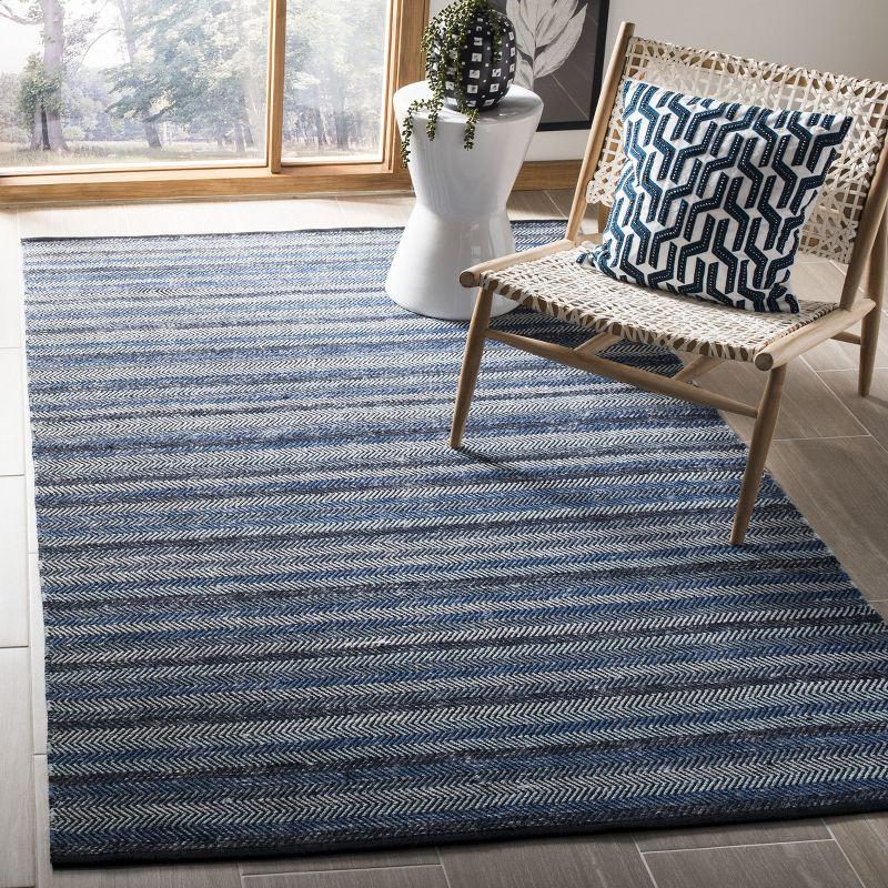 Blue Striped Kilim Wool and Cotton 5' x 8' Area Rug