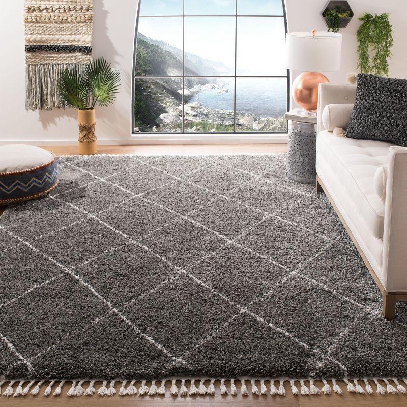 Gray and Ivory Moroccan Fringe Shag Area Rug