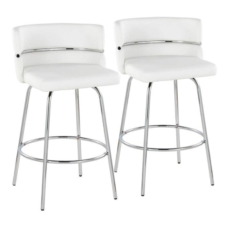 Set of 2 Cinch-Claire Counter Height Barstools Chrome/White - LumiSource: Metal Frame, Swivel Seat, Velvet Upholstery, Footrest