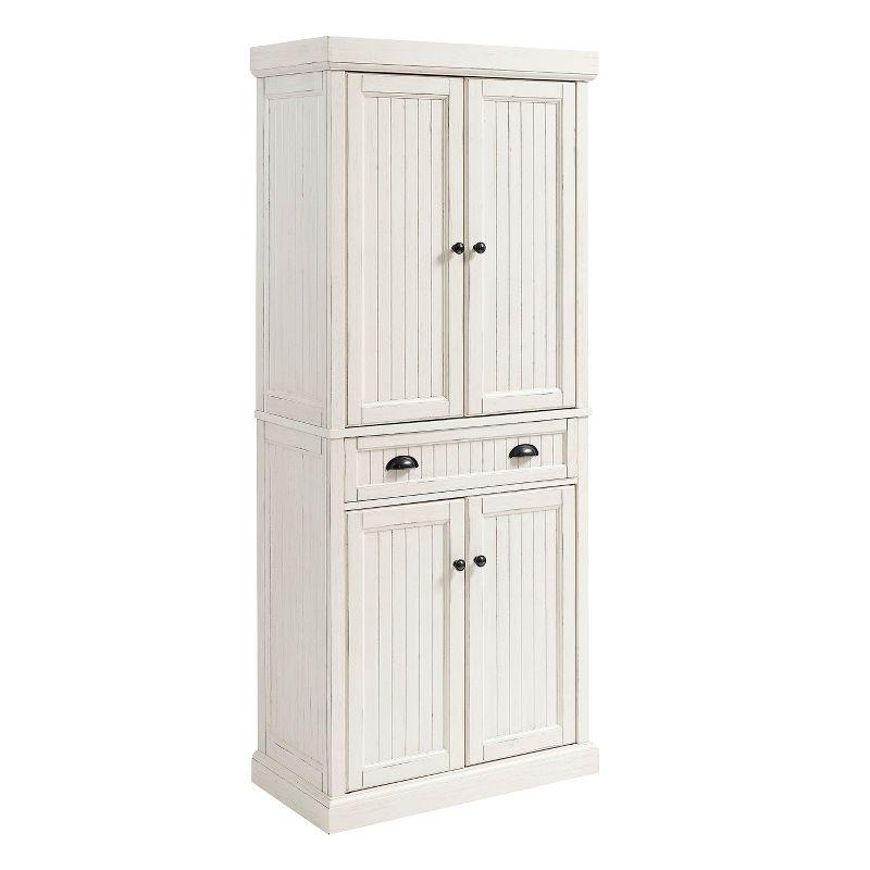 Seaside Distressed White Solid Wood Kitchen Pantry with Adjustable Shelves