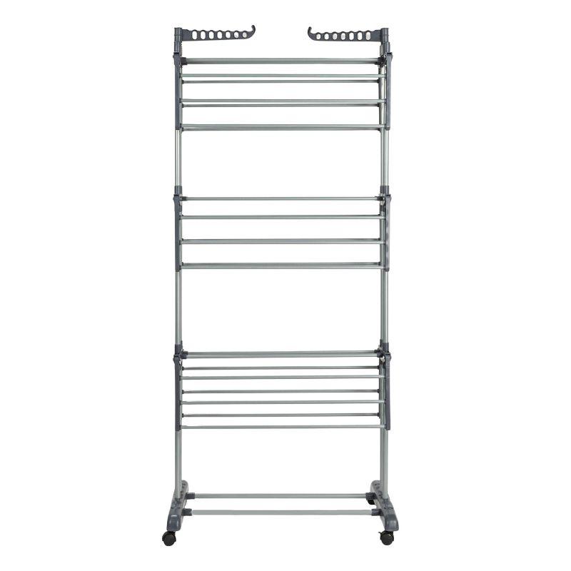 Household Essentials 4 Tier Stainless Steel Laundry Drying Rack with Two Side Wings, Grey